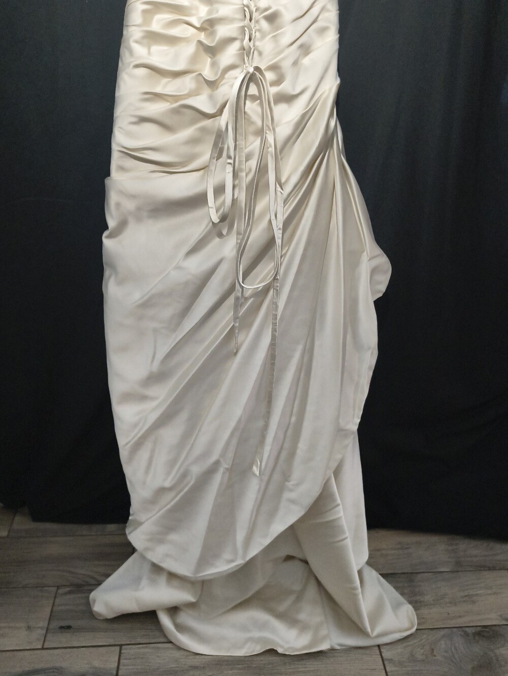 NWT Sophia Tolli Strapless Cream Satin Ruched Gown with Beaded Waist - Picture 5 of 11